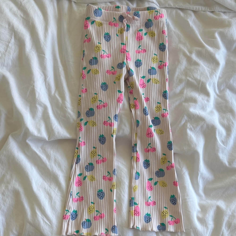 Zara Kids Pink Ribbed Fruit-Print Leggings, Size 4